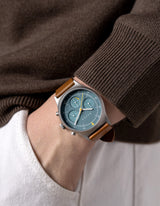 Brown Solar chronograph leather strap watches