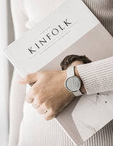 SMOKE GREEN OFFWHITE 34MM + NAVY LEATHER STRAP SET (SILVER)