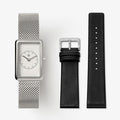 CHEVRON MESH 18MM + BLACK LEATHER STRAP SET