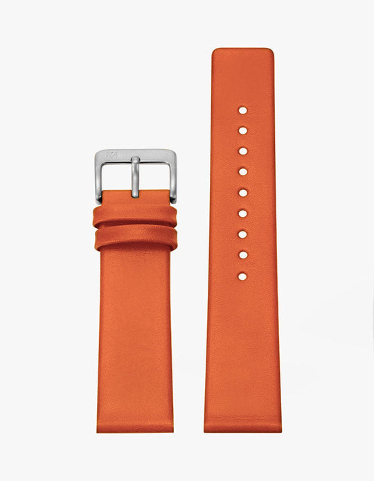 14mm Deco Orange Leather Strap (Silver)