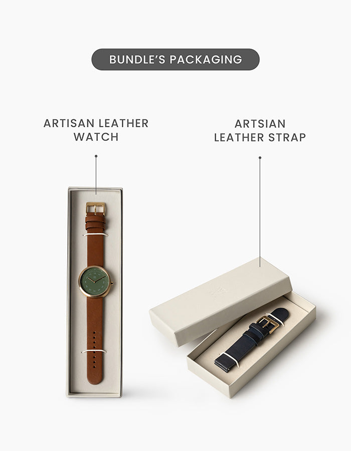 DUSTY OLIVE BROWN 40MM + NAVY LEATHER STRAP SET