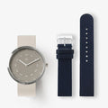 SMOKE GREEN OFFWHITE 40MM + NAVY LEATHER STRAP SET  (SILVER)
