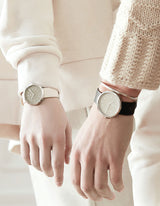 SMOKE GREEN OFFWHITE 40MM + NAVY LEATHER STRAP SET  (SILVER)