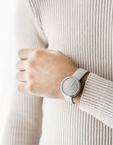 SMOKE GREEN OFFWHITE 34MM + NAVY LEATHER STRAP SET  (SILVER)