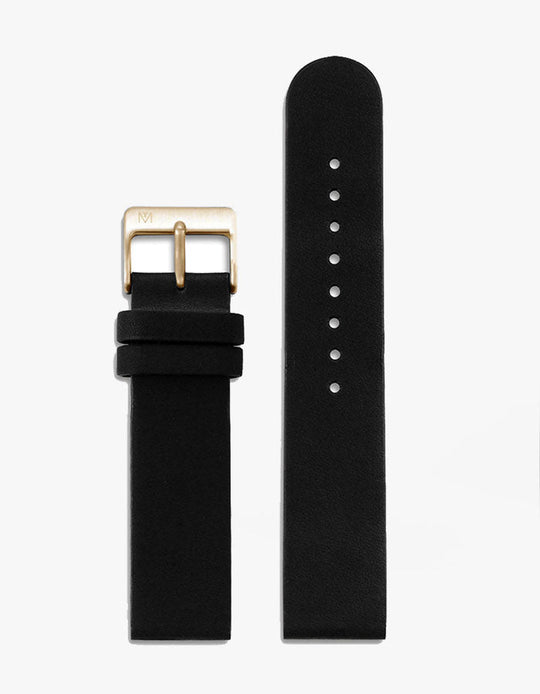 16mm Black Leather Strap (Gold)
