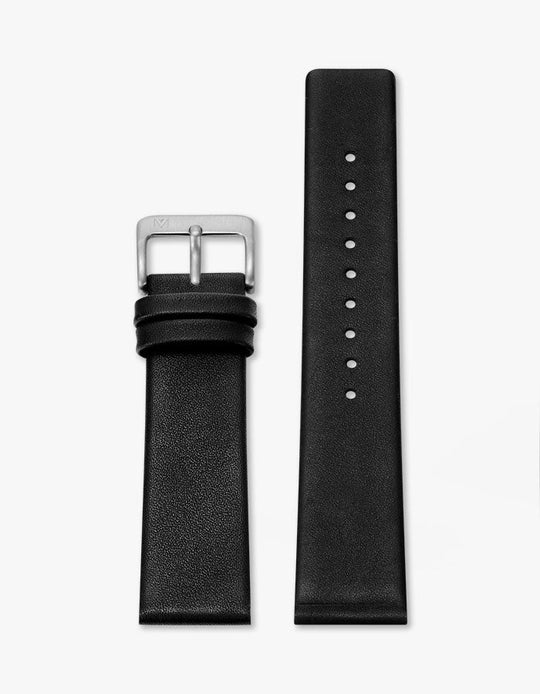 14mm Deco Black Leather Strap (Silver)