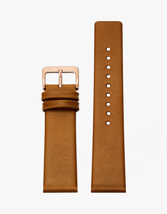 20mm Deco Brown Leather Strap (Rose Gold)