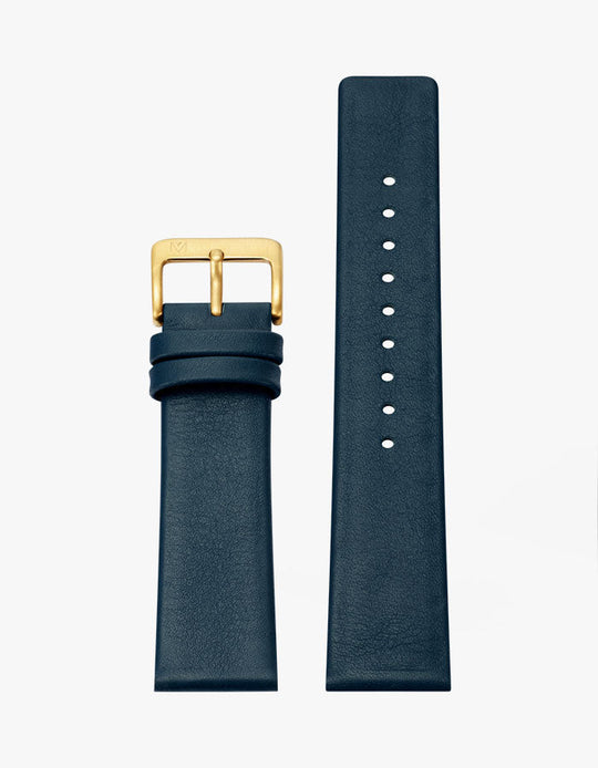 20mm Deco Navy Leather Strap (Gold)