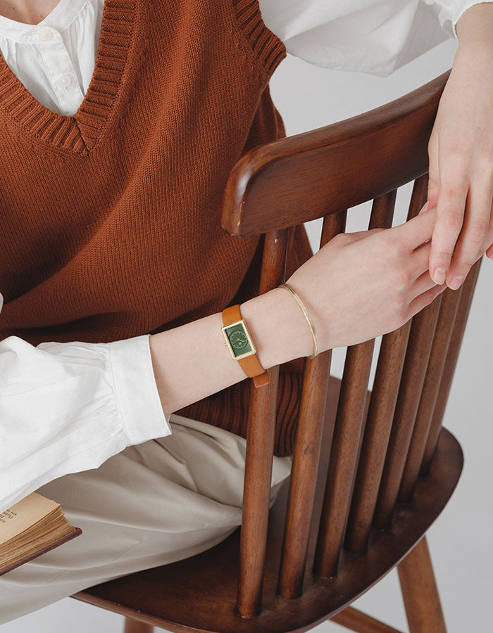 Green dial brown strap square watches