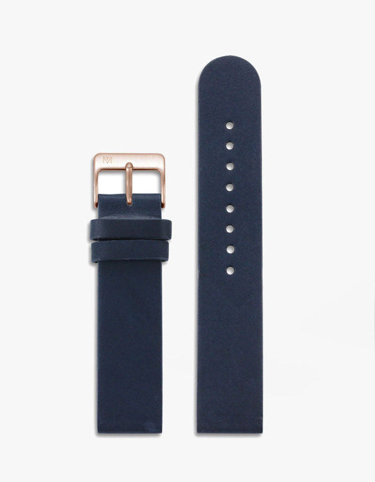16mm Navy Leather Strap (Rose Gold)